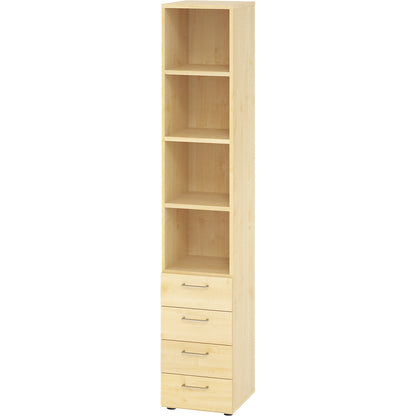 RENATUS - Shelf unit, 3 shelves / 4 drawers, maple finish.