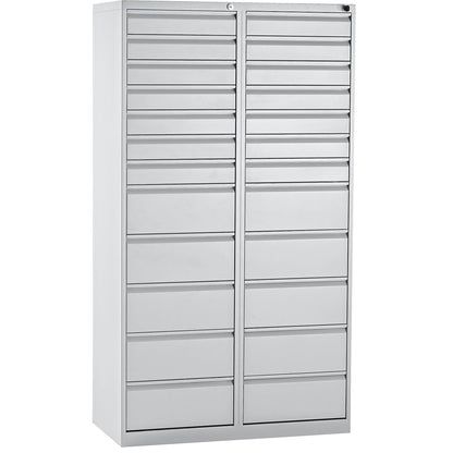 Drawer cupboard, steel, HxWxD 1800 x 1000 x 500 mm, 24 drawers, light grey drawers.