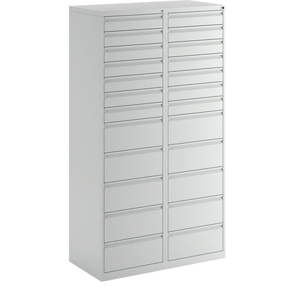 Drawer cupboard, steel, HxWxD 1800 x 1000 x 500 mm, 24 drawers, light grey drawers.