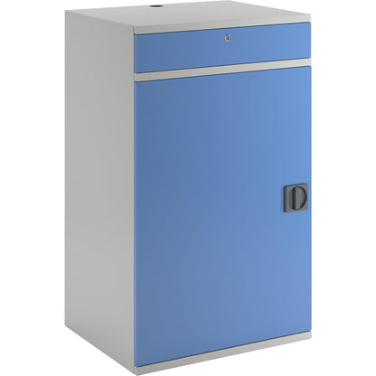 Computer workstation, sheet steel, HxW 1060 x 650 mm, without monitor housing, door colour light blue.