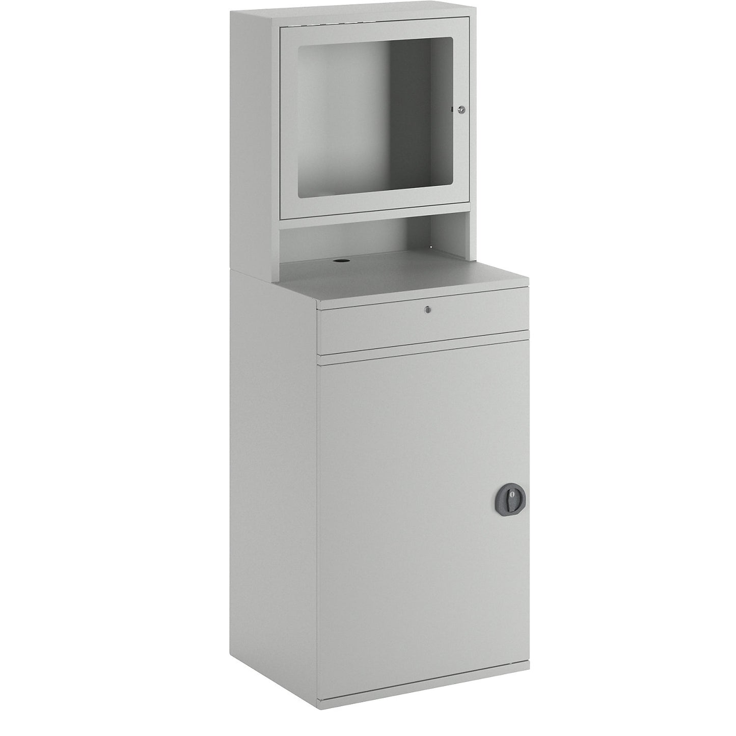 Computer workstation, sheet steel, HxW 1770 x 650 mm, with monitor housing, door colour light grey.