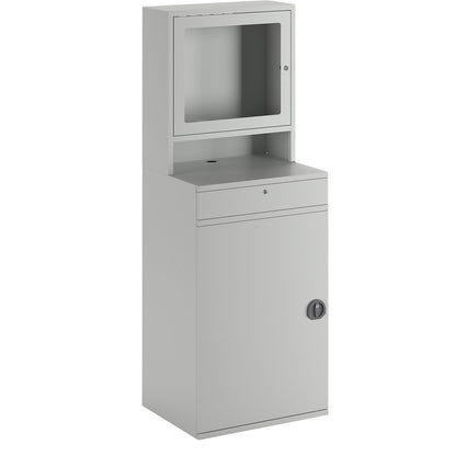 Computer workstation, sheet steel, HxW 1770 x 650 mm, with monitor housing, door colour light grey.