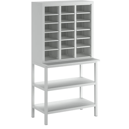 Organisation and sorting station, with work table, light grey.