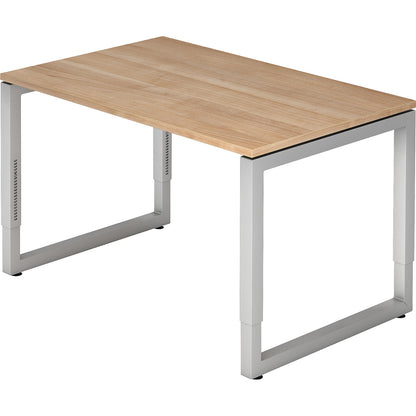 Desk with frame made of rectangular tubular steel, height 650 - 850 mm, WxD 1200 x 800 mm, walnut / aluminium silver.