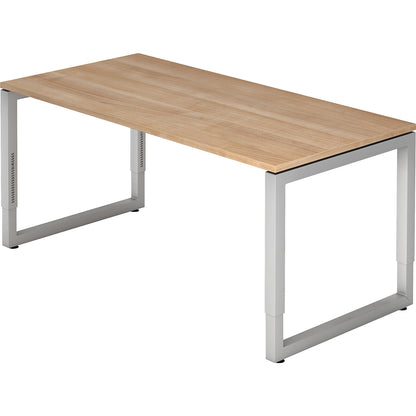 Desk with frame made of rectangular tubular steel, height 650 - 850 mm, WxD 1600 x 800 mm, walnut / aluminium silver.