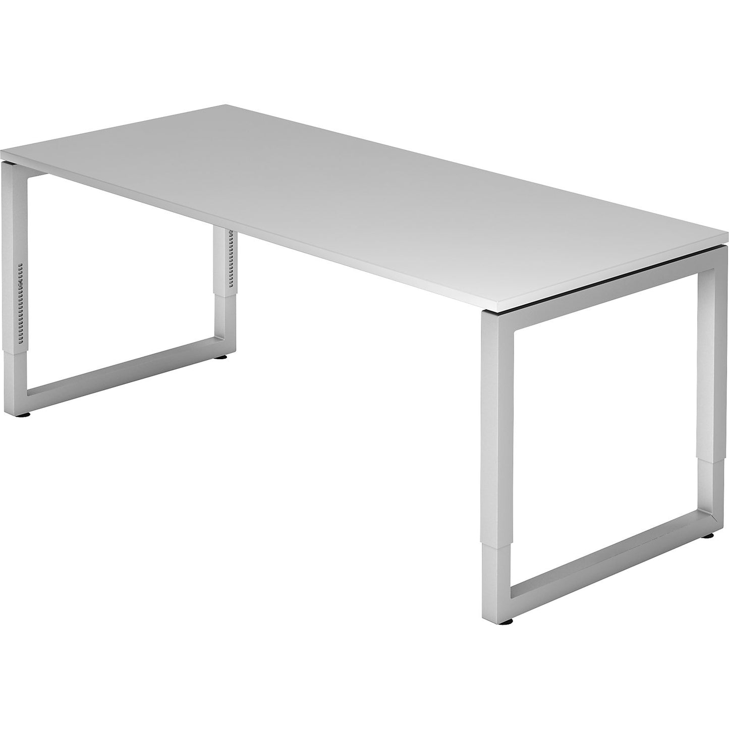 Desk with frame made of rectangular tubular steel, height 650 - 850 mm, WxD 1800 x 800 mm, light grey / aluminium silver.