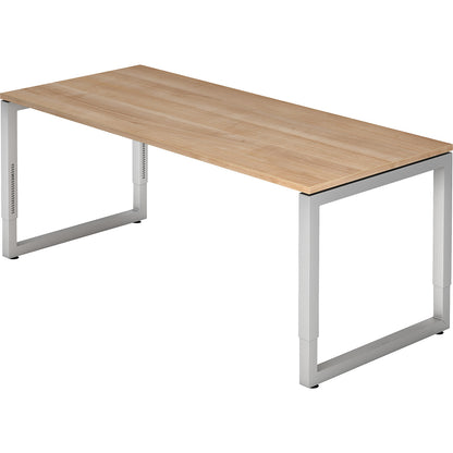 Desk with frame made of rectangular tubular steel, height 650 - 850 mm, WxD 1800 x 800 mm, walnut / aluminium silver.