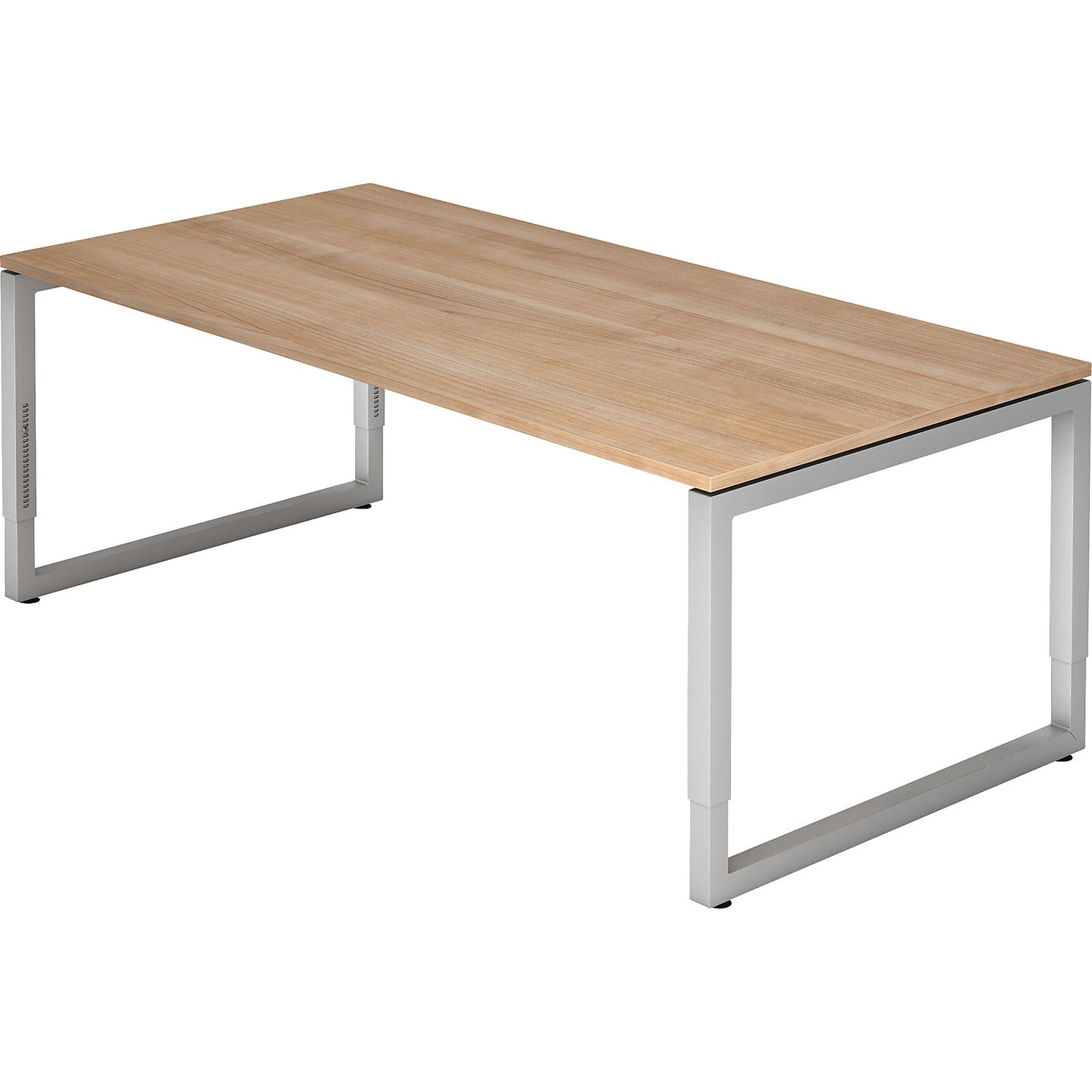 Desk with frame made of rectangular tubular steel, height 650 - 850 mm, WxD 2000 x 1000 mm, walnut / aluminium silver.