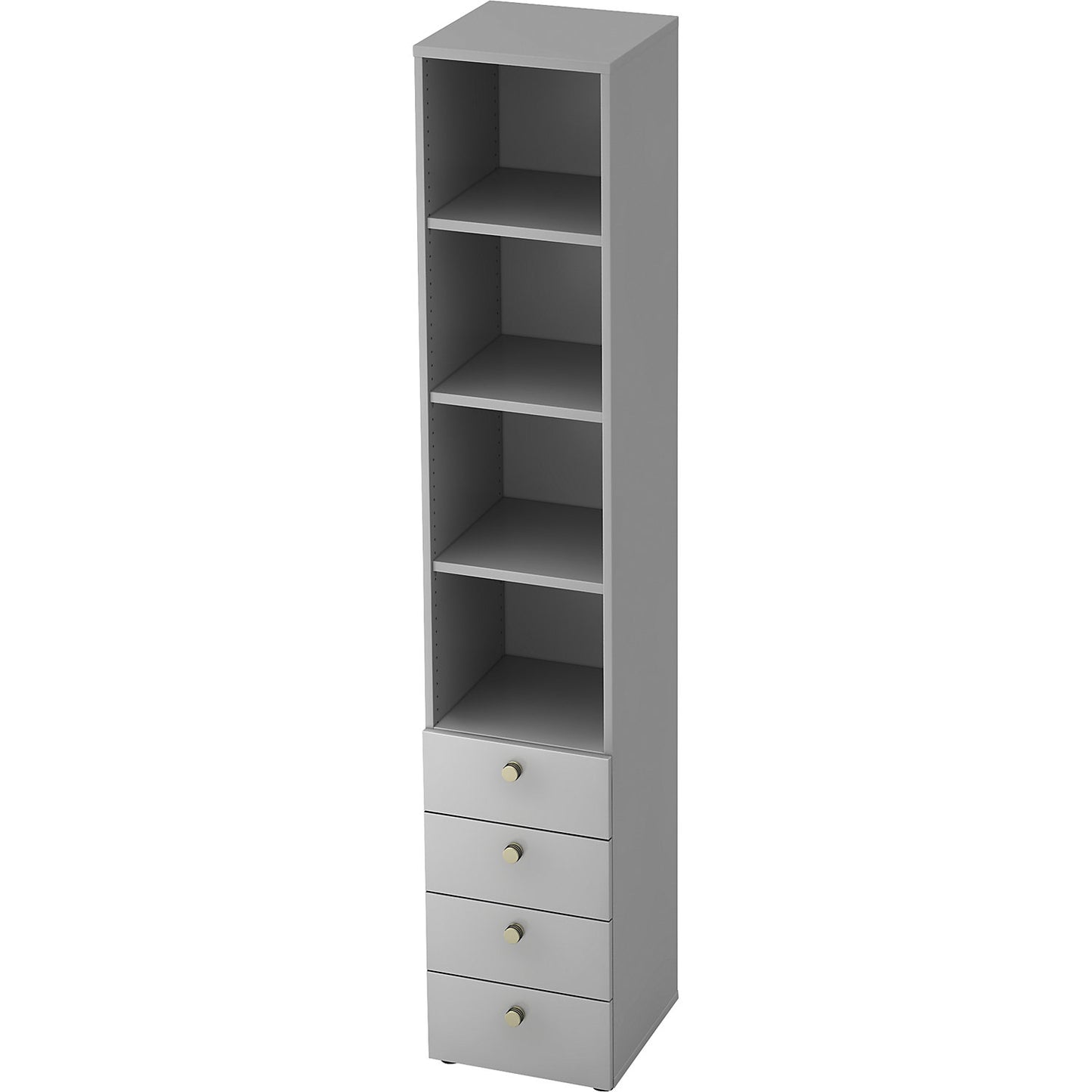 Combination cupboards, 3 shelves, 4 drawers, light grey / light grey.