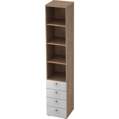 Combination cupboards, 3 shelves, 4 drawers, walnut finish / alum. silver.