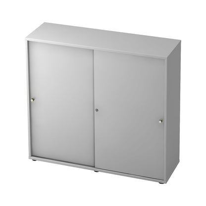 Sliding door cupboard, 2 shelves, centre partition, light grey / light grey.