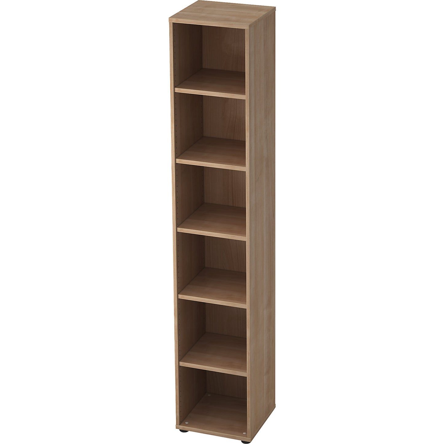 Office shelf unit, 5 shelves, HxWxD 2156 x 400 x 400 mm, walnut finish.