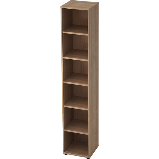 Office shelf unit, 5 shelves, HxWxD 2156 x 400 x 400 mm, walnut finish.