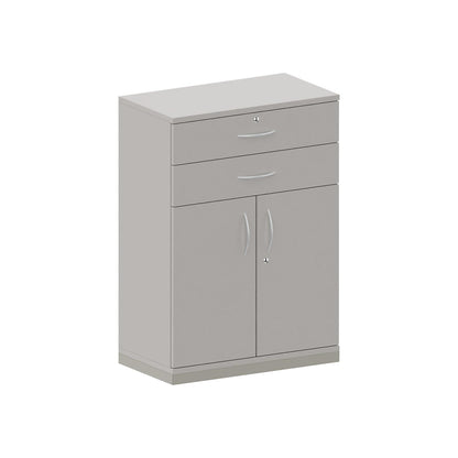THEA - Combination cupboard, 2 shelves, 2 doors, 2 drawers, light grey.
