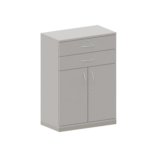 THEA - Combination cupboard, 2 shelves, 2 doors, 2 drawers, light grey.
