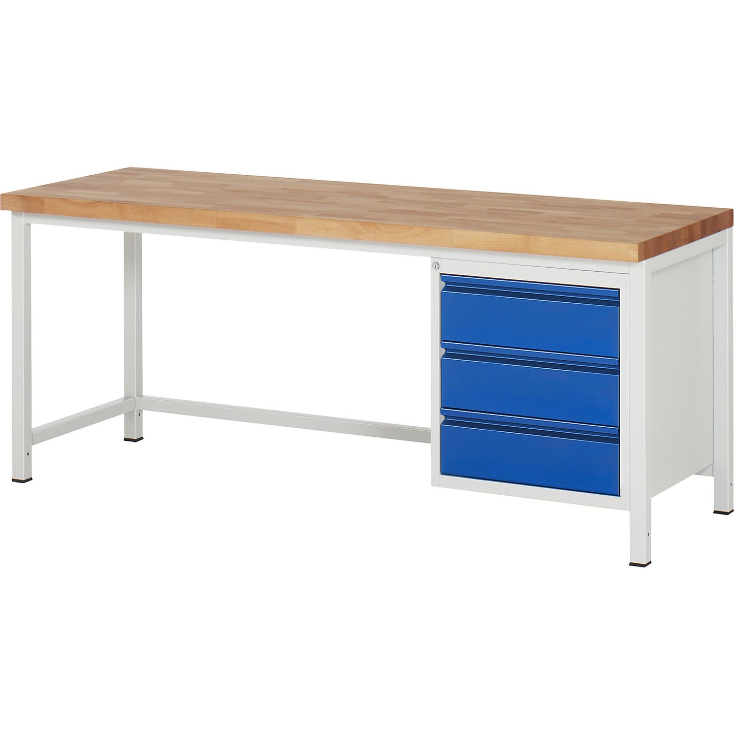 Workbench, frame construction Series 8500, 3 drawers, worktop width 2000 mm, gentian blue.