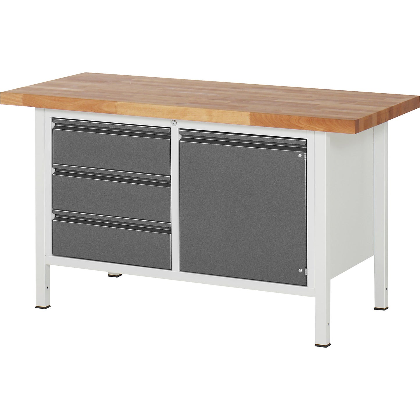 Workbench, frame construction Series 8500, 3 drawers, 1 doors, worktop width 1500 mm, metallic charcoal.