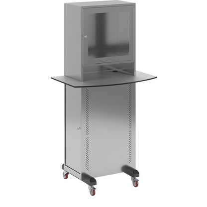 Stainless steel PC cupboard, with worktop, WxD 900 x 600 mm, HxWxD 1625 x 600 x 350 mm.