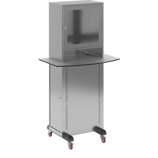 Stainless steel PC cupboard, with worktop, WxD 900 x 600 mm, HxWxD 1625 x 600 x 350 mm.