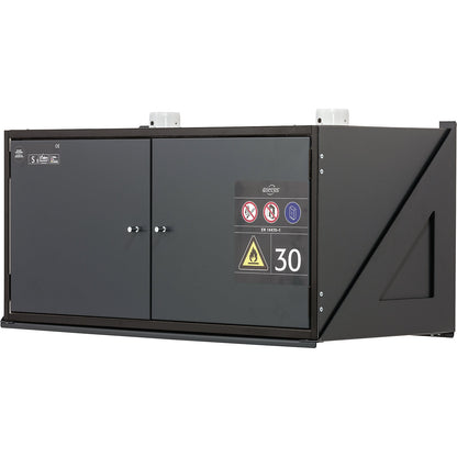 Type 30 hazardous goods wall mounted storage cupboard, fire resistant, without lock, external dimensions HxWxD 482 x 995 x 470 mm.