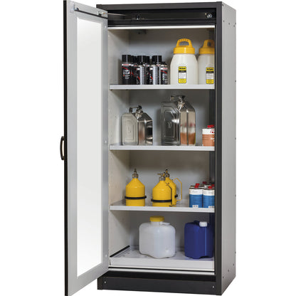 Fire resistant hazardous goods cupboard, type 30, with vision panel, gold yellow.