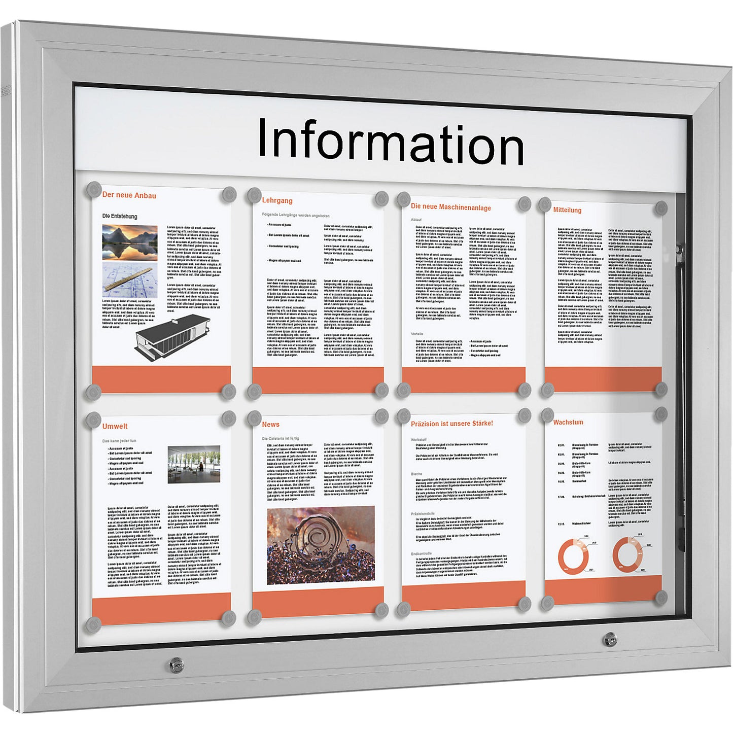 Display case, door opens upwards 90°, for A1 format, rear panel in pure white.