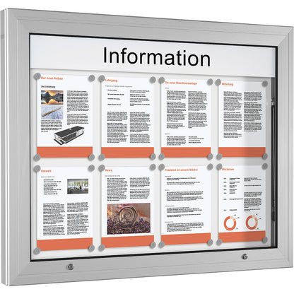Display case, door opens upwards 90°, for A1 format, rear panel in pure white.