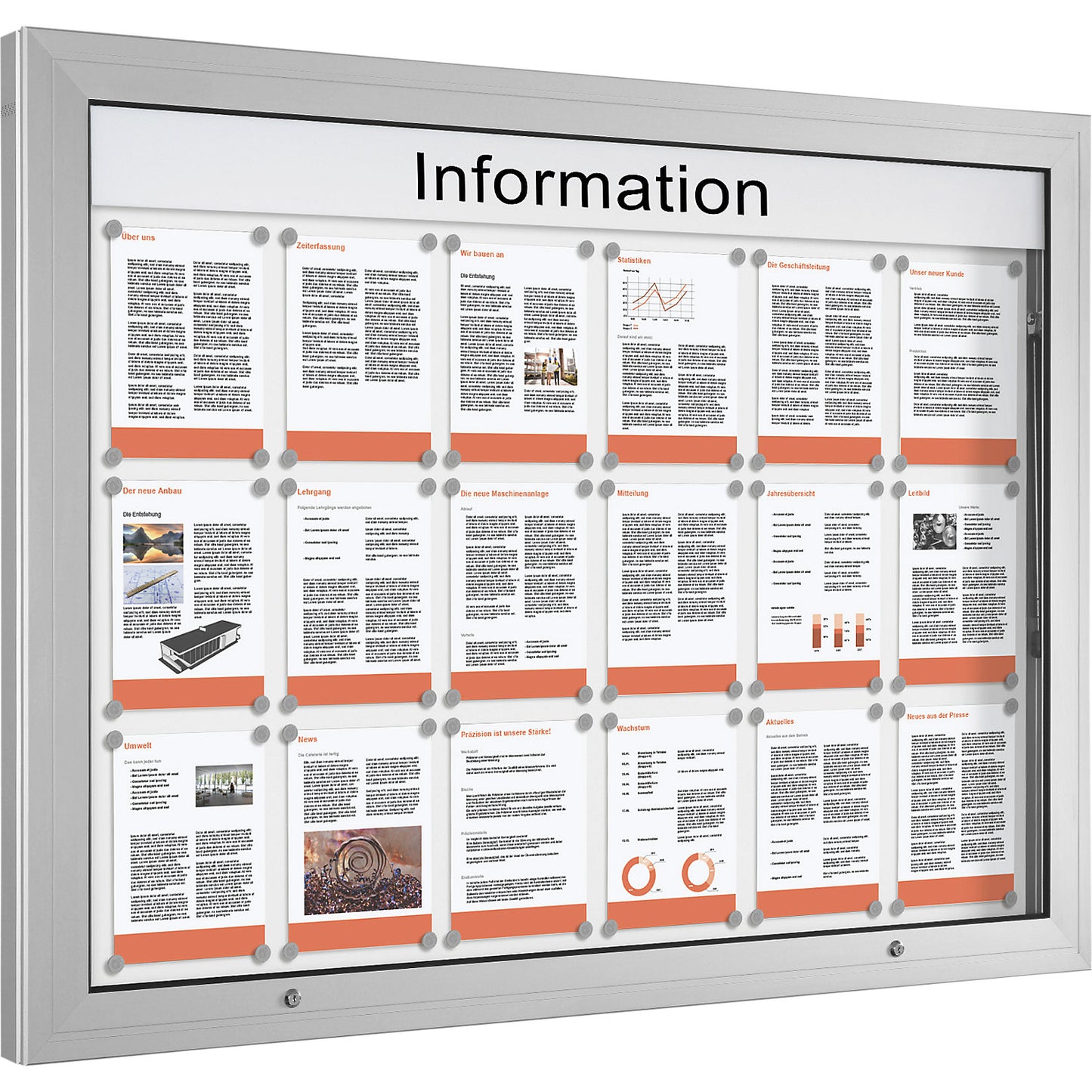 Display case, door opens upwards 90°, for A0 format, rear panel in pure white.