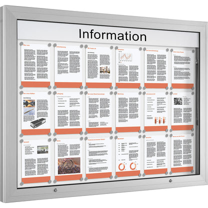 Display case, door opens upwards 90°, for A0 format, rear panel in pure white.