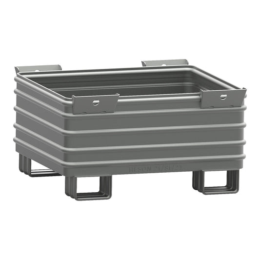 Heavy duty box pallet, WxL 1000 x 1200 mm, with U-shaped feet, painted grey, 1+ items.