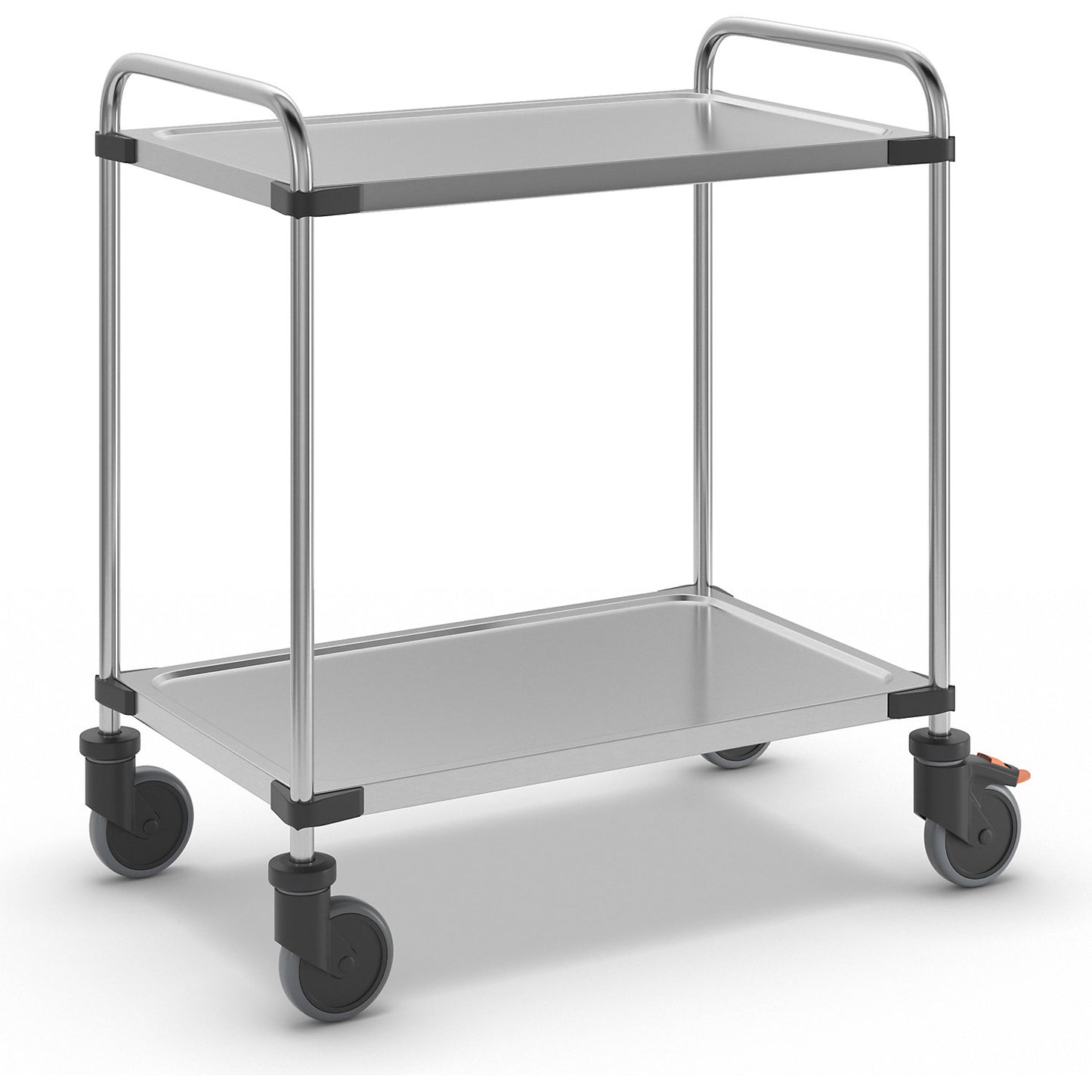 Stainless steel table trolley, with 2 shelves, LxWxH 870 x 570 x 950 mm, assembled.