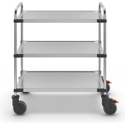 Stainless steel table trolley, with 3 shelves, LxWxH 870 x 570 x 950 mm, assembled.