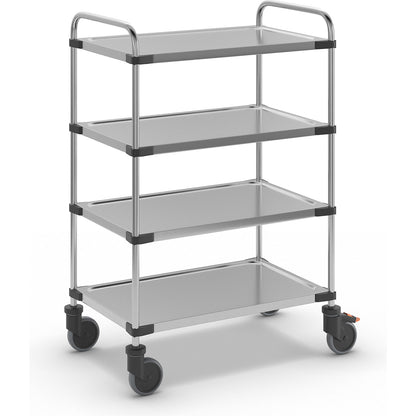 Stainless steel table trolley, with 4 shelves, LxWxH 870 x 570 x 1260 mm, assembled.