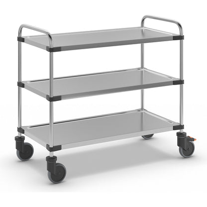 Stainless steel table trolley, with 3 shelves, LxWxH 1070 x 570 x 950 mm, unassembled.