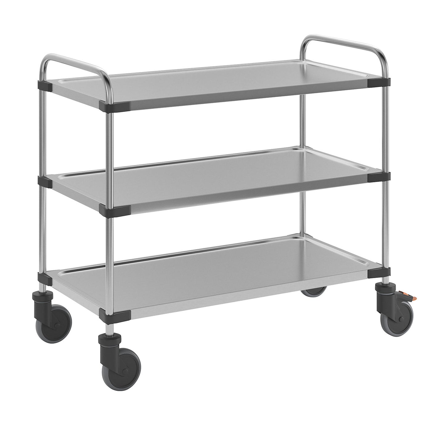 Stainless steel table trolley, with 3 shelves, LxWxH 1070 x 570 x 950 mm, assembled.