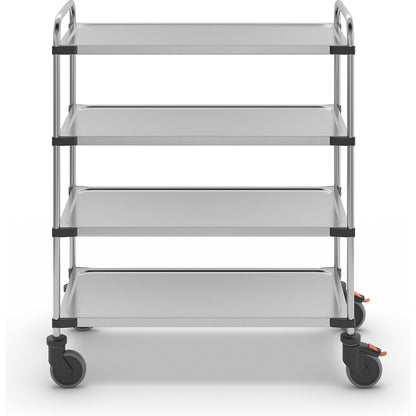 Stainless steel table trolley, with 4 shelves, LxWxH 1070 x 570 x 1260 mm, assembled.