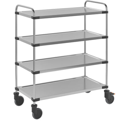 Stainless steel table trolley, with 4 shelves, LxWxH 1070 x 570 x 1260 mm, assembled.