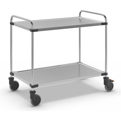 Stainless steel table trolley, with 2 shelves, LxWxH 1070 x 670 x 950 mm, assembled.