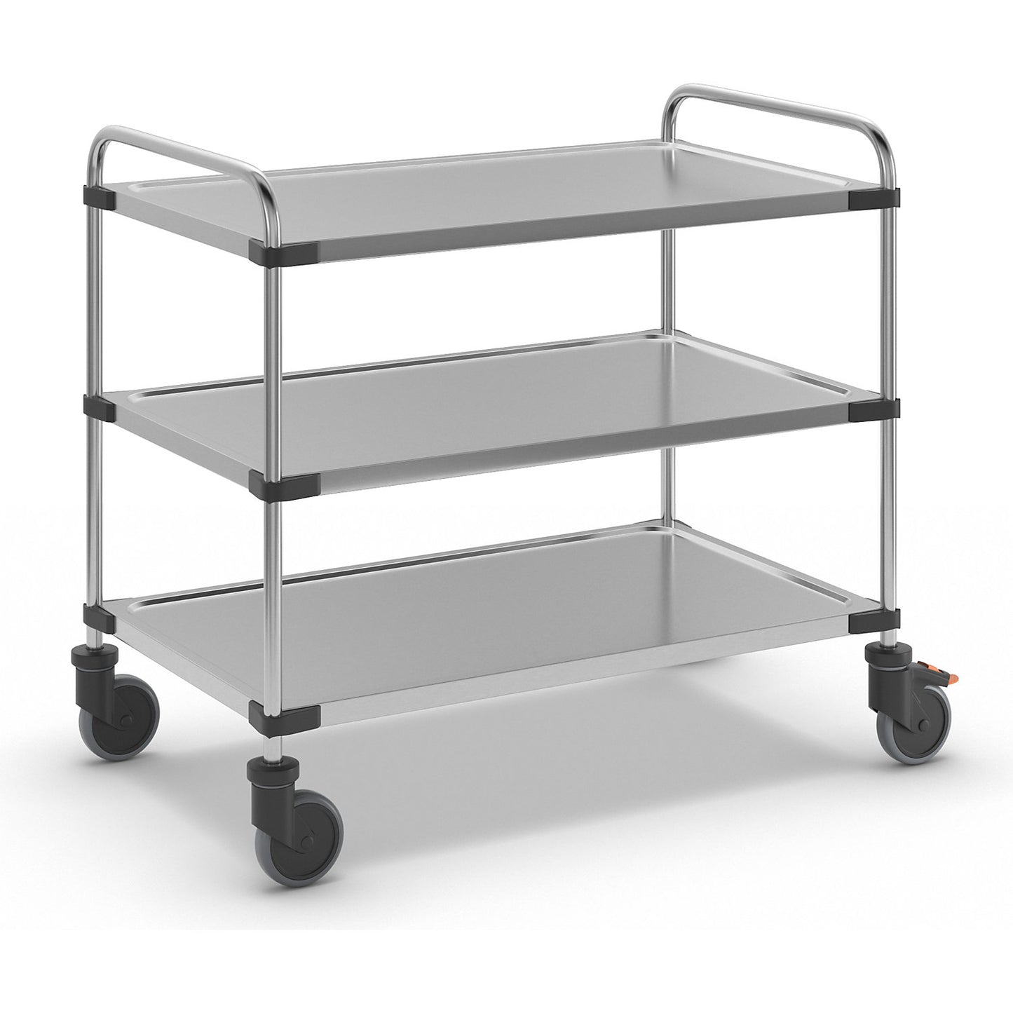 Stainless steel table trolley, with 3 shelves, LxWxH 1070 x 670 x 950 mm, assembled.