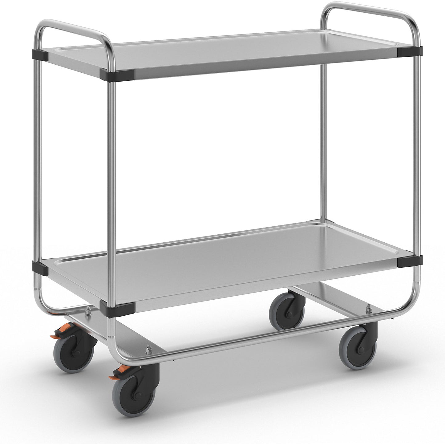 Stainless steel serving trolley, assembled, with 2 shelves, LxWxH 1035 x 535 x 1010 mm.