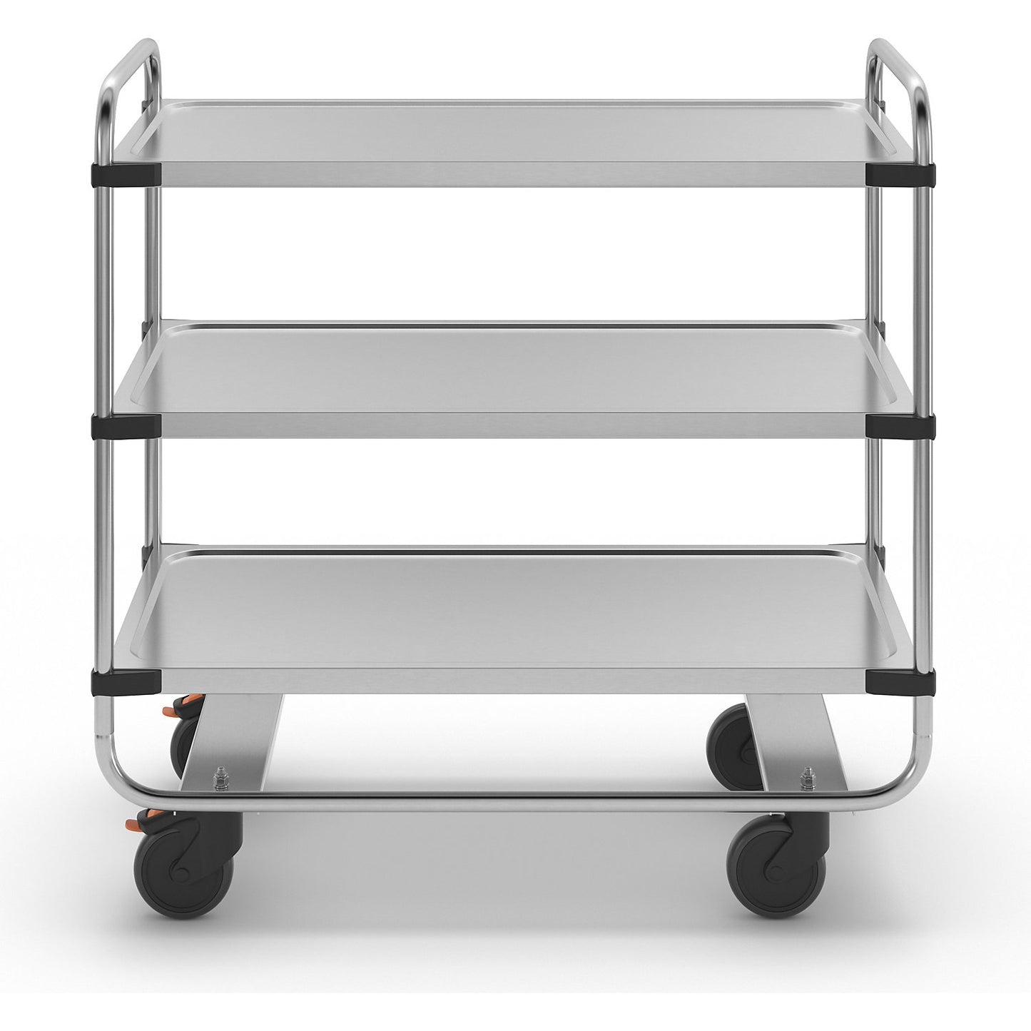 Stainless steel serving trolley, assembled, with 3 shelves, LxWxH 1035 x 535 x 1040 mm.
