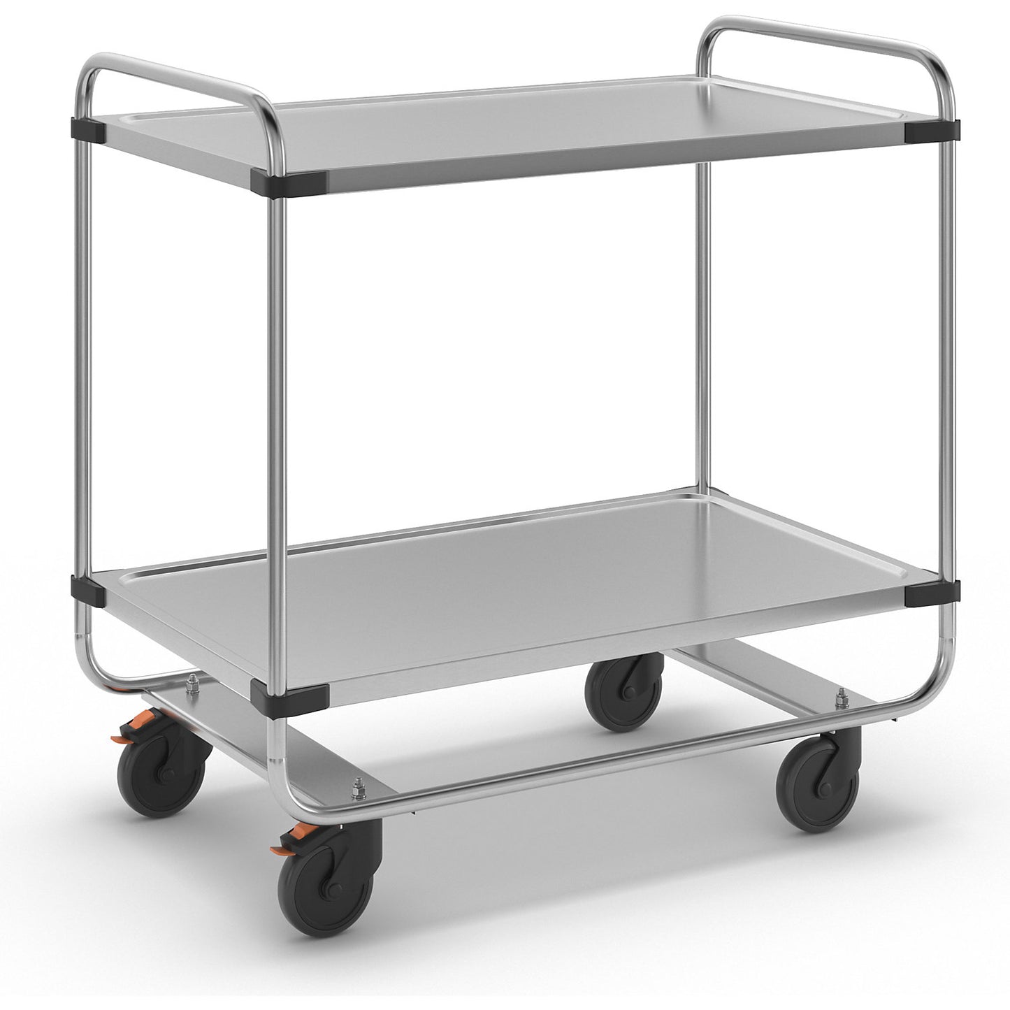 Stainless steel serving trolley, assembled, with 2 shelves, LxWxH 1035 x 635 x 1010 mm.