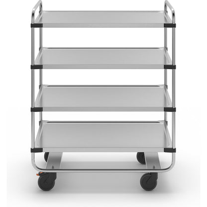 Stainless steel serving trolley, assembled, with 4 shelves, LxWxH 1035 x 635 x 1310 mm.