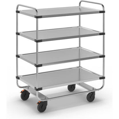 Stainless steel serving trolley, assembled, with 4 shelves, LxWxH 1035 x 635 x 1310 mm.
