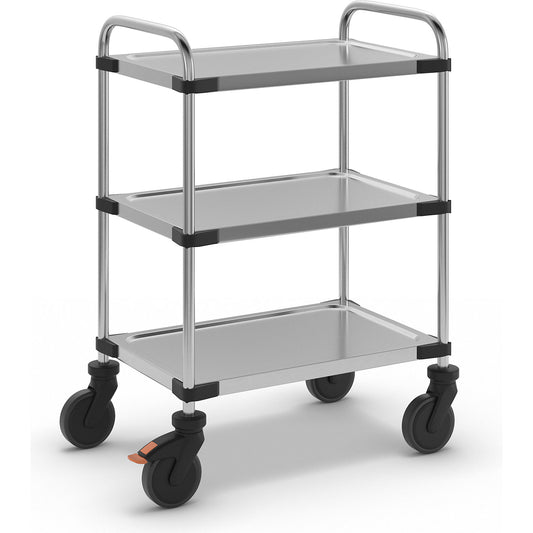 640-RL stainless steel serving trolley, with 3 shelves, assembled, max. load 150 kg.