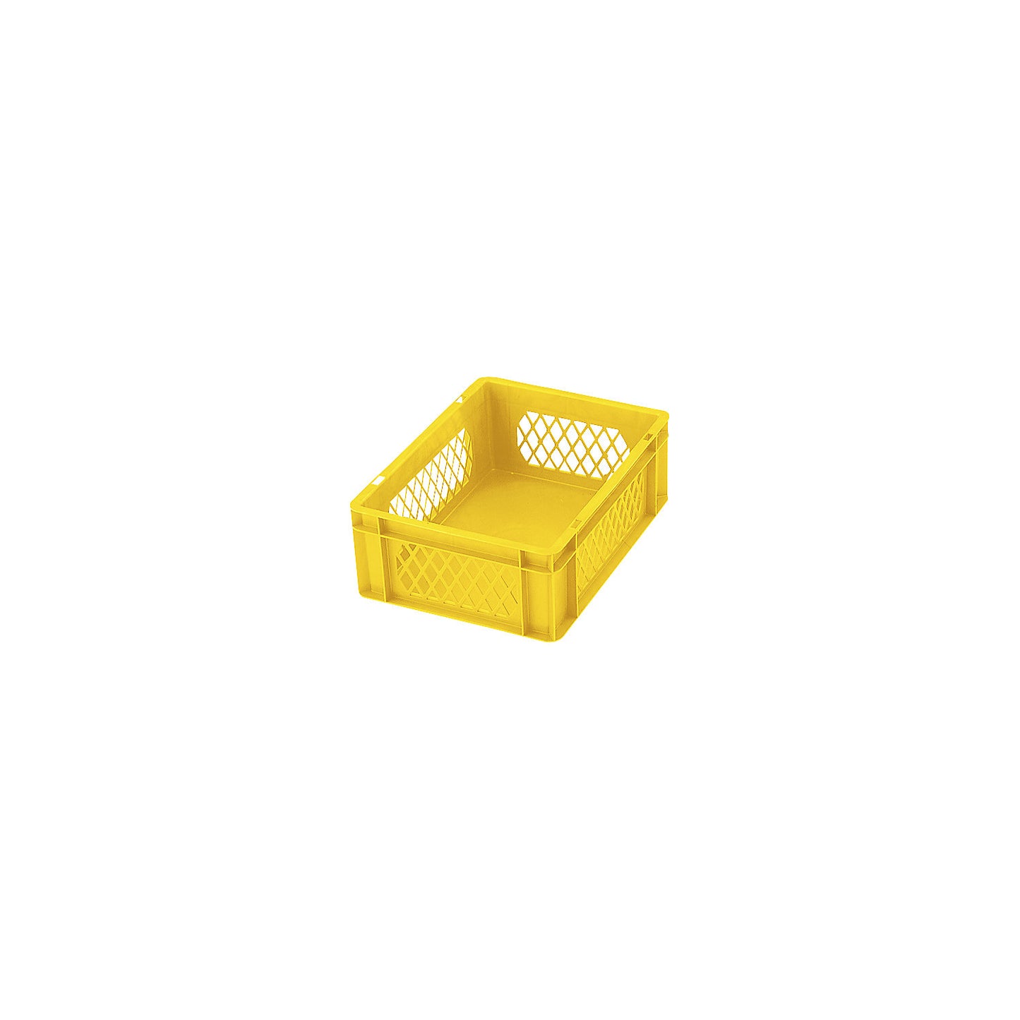 Euro stacking container, perforated walls and base, LxWxH 400 x 300 x 50 mm, yellow, pack of 5.