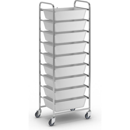 Stainless steel food trolley, 9 x 25 l containers, LxWxH 700 x 500 x 1800 mm.