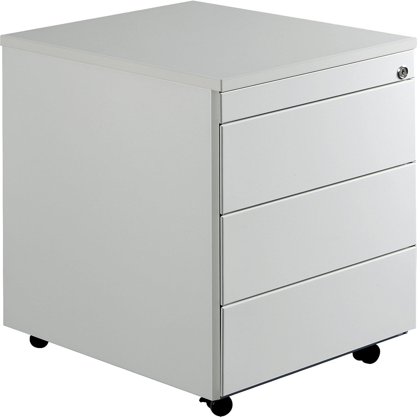 Drawer pedestal with castors, HxD 579 x 600 mm, plastic top, 3 drawers, light grey / light grey / light grey.