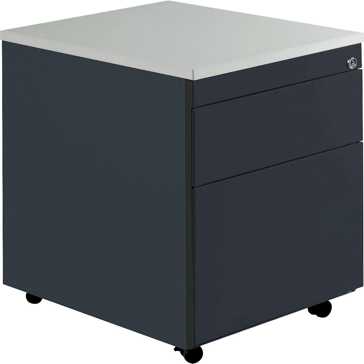 Drawer pedestal with castors, HxD 579 x 600 mm, 1 drawer, 1 suspension file drawer, charcoal / charcoal / light grey.