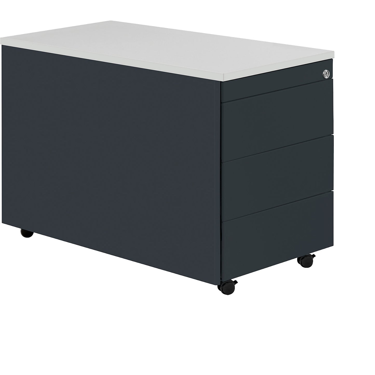 Drawer pedestal with castors, HxD 579 x 800 mm, plastic top, 3 drawers, charcoal / charcoal / light grey.